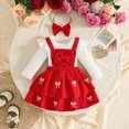 thumbnail image 4 of HCNTES Toddler Baby Girl Outfits Long Sleeve Bow Ribbed Romper Suspender Skirts 3Pcs Outfits Birthday Girl Outfit, 4 of 7