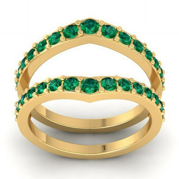 0.50CT Green Emerald Wrap Enhancer Wedding Band for Women, 14K Yellow Gold Plated