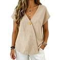 thumbnail image 2 of MEICHEN Women's Cotton Linen T Shirt Short Sleeve Wrap Style V Neck Top Casual Loose Fit Top Summer Essentials Tops for Women, 2 of 8