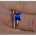 thumbnail image 3 of 1.75 Carat Blue Sapphire 6mm Princess Cut And Moissanite Diamond Halo Bridal Set in 10k Rose Gold, 3 of 4