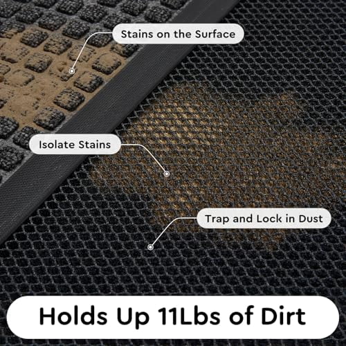 Durable Heavy Duty Non-Slip Rubber Entrance Doormat, 17x29 Inch Dirt Trapper Outdoor Welcome Mat with Stain Resistance for Front Door Entryway, Black