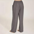 thumbnail image 3 of SDNall Women Casual Solid Cotton Linen Drawstring Elastic Waist Long Wide Leg Pants, 3 of 9
