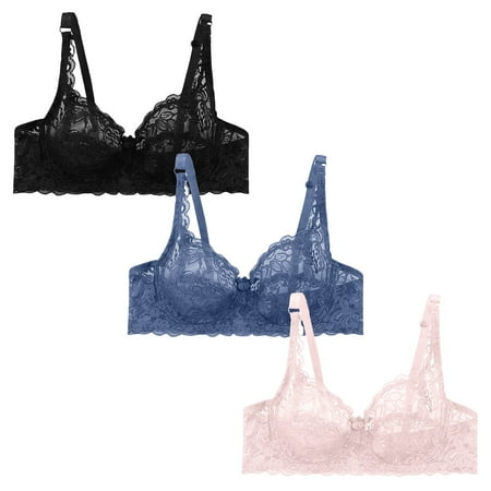 QIJUNTUO Women s 3-Piece Lace Underwire Bra Set  Adjustable Straps Sexy Lingerie Breathable Comfort for Everyday Wear