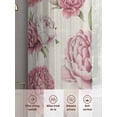 thumbnail image 6 of Vintage Pink Flower Sheer Curtains 63 Inches Long 2 Panels Watercolor Floral Green Leaf Plant Country Light Filtering Semi Sheer Window Curtains Drapes for Bedroom Living Room 52"x63", 6 of 7