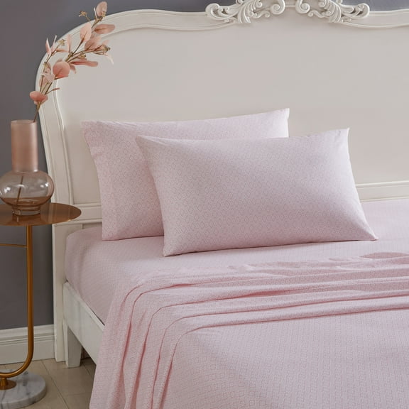 Betsey Johnson Diamond Lace Pink Cotton Percale Queen Sheet Set