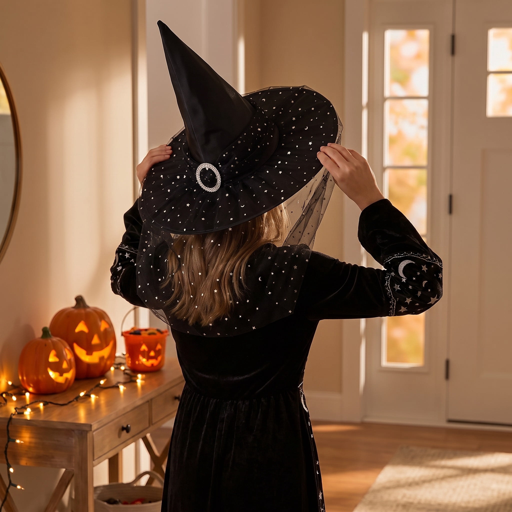 Star Witch Hat Costume Accessory for Adults, Black and Silver, Halloween by Way To Celebrate