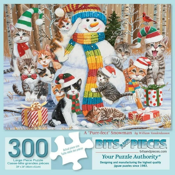 Bits and Pieces "Purr-fect Snowman" Jigsaw Puzzle, 300 Piece, 18" x 24"