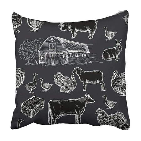 Chalkboard Drawing - ARHOME Butcher Farm Animals Chalkboard Style Butchery Chicken Cow Drawing Agriculture Beef Pillowcase 16x16 inch