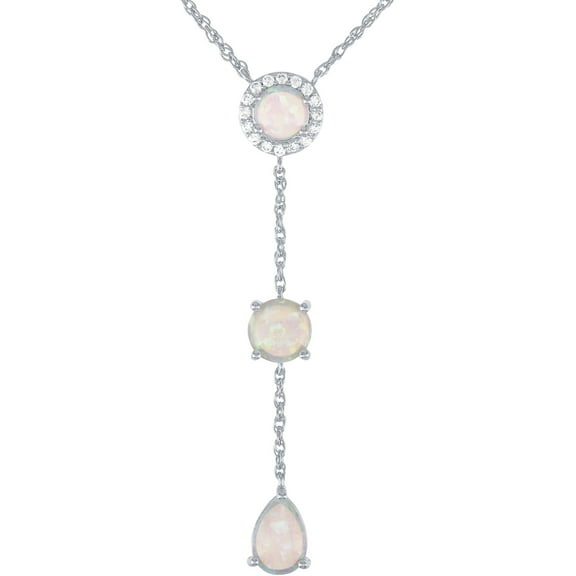 Believe by Brilliance Sterling Silver Plated Simulated Opal and CZ Drop Pendant