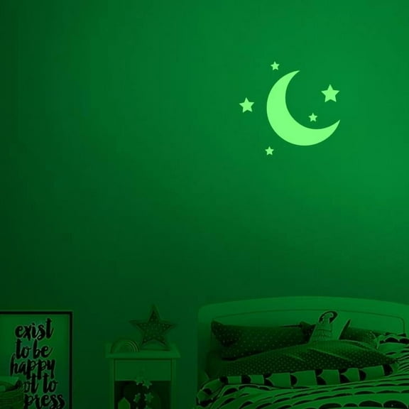 Crescent Moon with Starts Vinyl Decal Sticker Luminescent Neon Glow Lime Green Industrial Grade USA-Made Wall Bumper Window Kid Room 15" inch Large