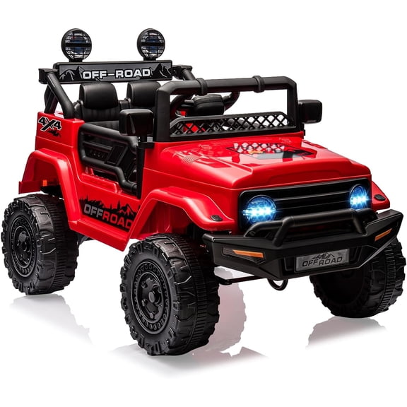 12V Remote Control Ride-On Car, 3 Speeds, Spring Suspension, LED Lights, Bluetooth Music, Parental Brake, for Ages 3-8, 65 lbs Capacity,Red