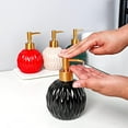 thumbnail image 6 of Ceramics Gold Soap Dispenser for Bathroom, Round Soap Dispenser with Delicate Embossed Rhombus Design (Black), 6 of 7