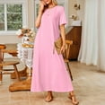 thumbnail image 6 of GEWSEY Women's Short Sleeve Loose Plain Maxi Dresses Casual Vacation Long Dresses with Pockets (Pink, L), 6 of 9