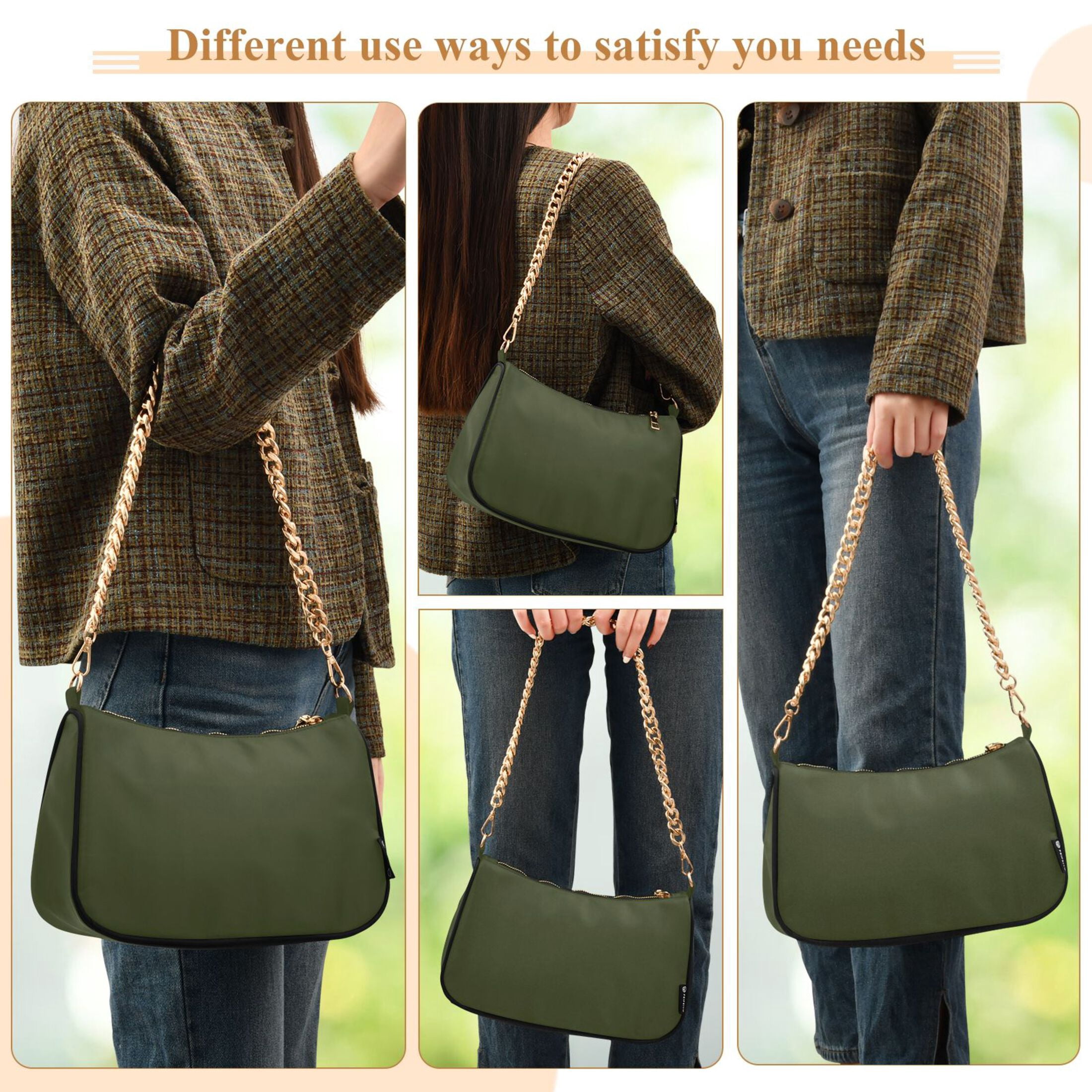 Ryvnso Olive Green Solid Womens Chain Shoulder Bag Tote Handbags Clutch Hobo Purse with Zipper for Travel