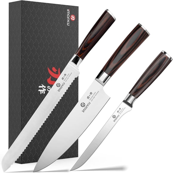 imarku Ensemble de 3 Couteaux de Cuisine, Ensemble Professionnel de Couteaux de Chef Japonais en Acier Inoxydable à Haute Teneur en Carbone, Couteaux de Cuisine Ultra Tranchants avec Manche Ergonomique en Pakkawood, Cadeau Idéal pour les Cuisiniers à la Maison