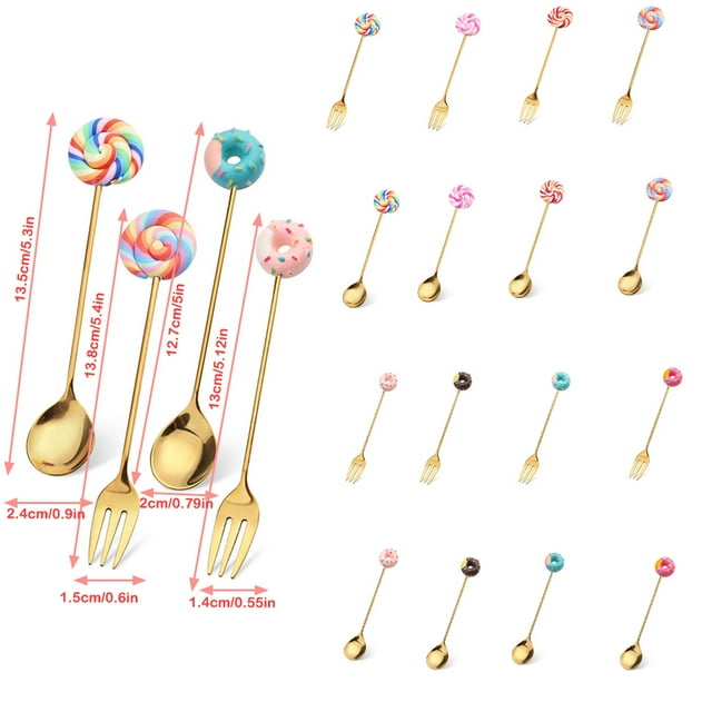Ruiboury Cartoon Adorable Restaurant Tableware Portable Reusable Washable Stainless Steel Dinnerware Cake Dessert Flatware Candy Spoon Brown