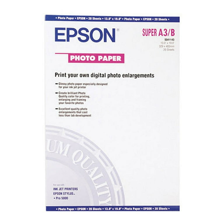 Glossy Photo Paper, 9.4 mil, 13 x 19, Glossy White, 20/Pack