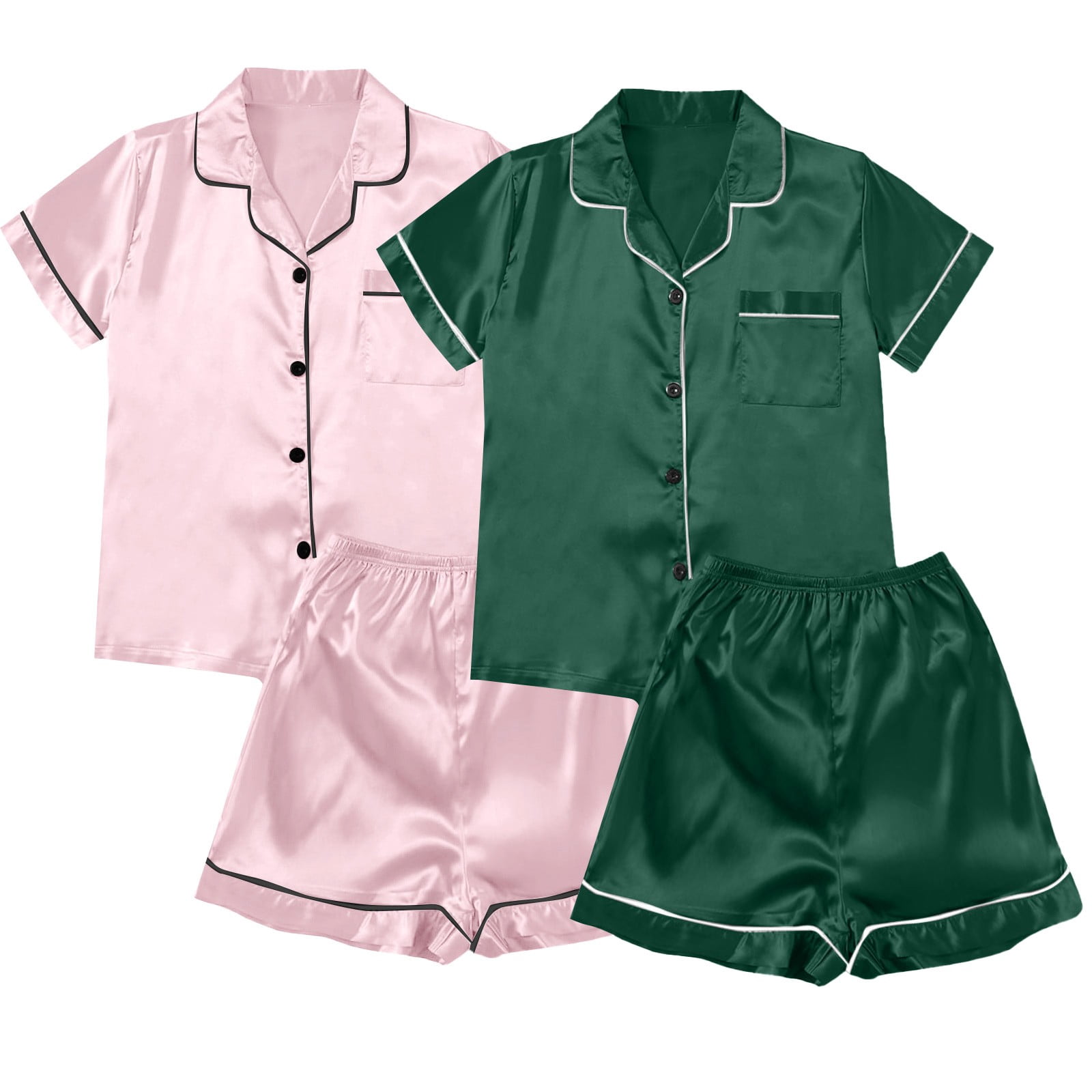 ZJXFGS Sleepwear for Women, Women Pajamas, Satin Pyjamas Women's Short 4 Piece Pyjamas Short Sleeve Sleepwear and Shorts Set Women Leisure Suit Loungewear, Short Pajama Set for Women Red 5XL