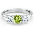 thumbnail image 3 of Gem Stone King 14K White Gold Green Peridot & White Moissanite 3-Stone Engagement Ring | 1.01 Cttw | Round 5MM and 4MM | Three Stone Wedding Anniversary Promise Ring for Women (Size 9), 3 of 6