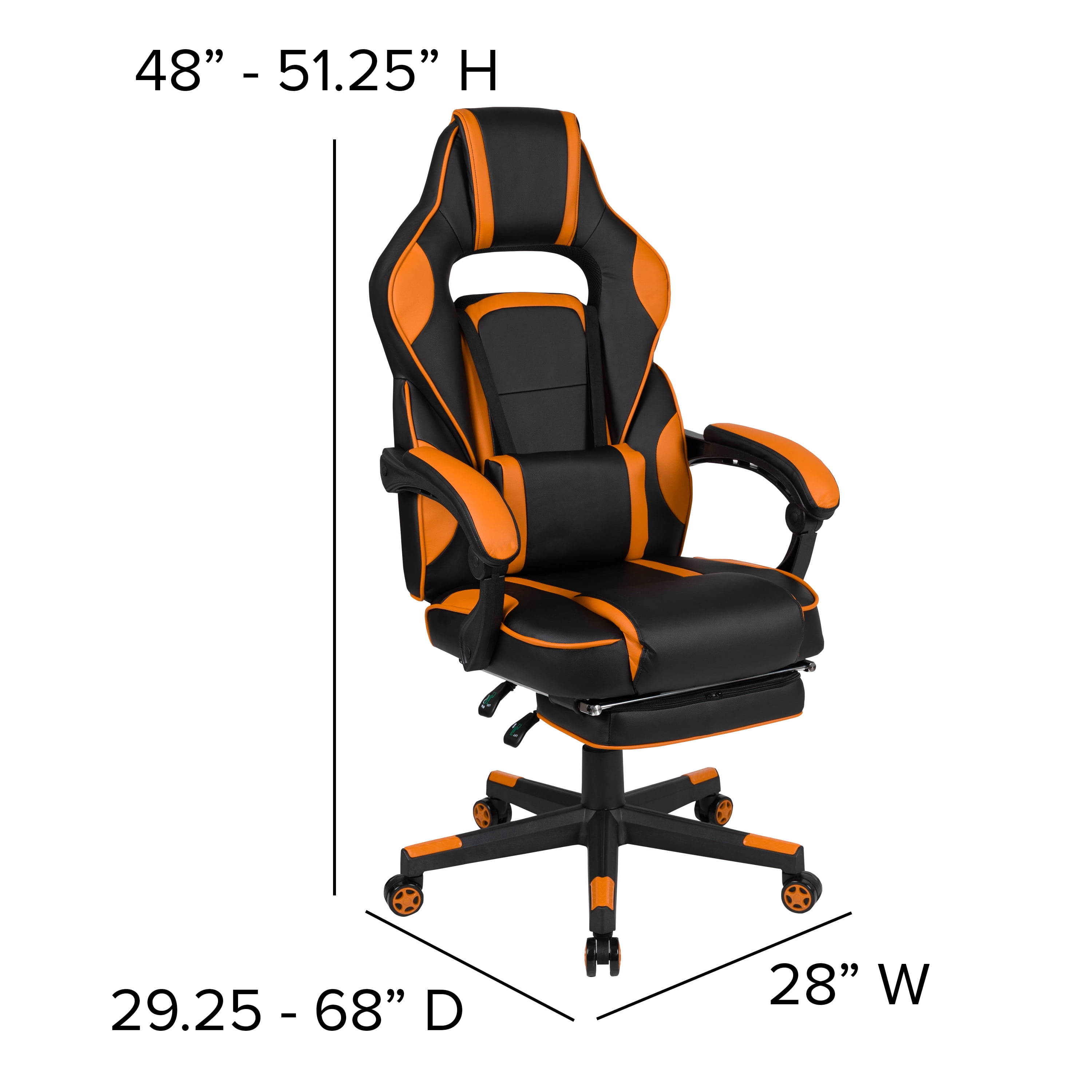 EMMA + OLIVER Reclining Back Leather PC Gaming Chair with Massaging Lumbar, Black Orange