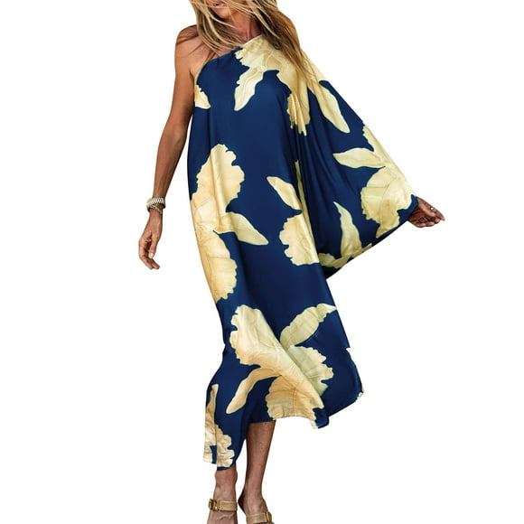 Women Beach Cover Ups Dress One Shoulder Irregular Robes Holiday Beachwear