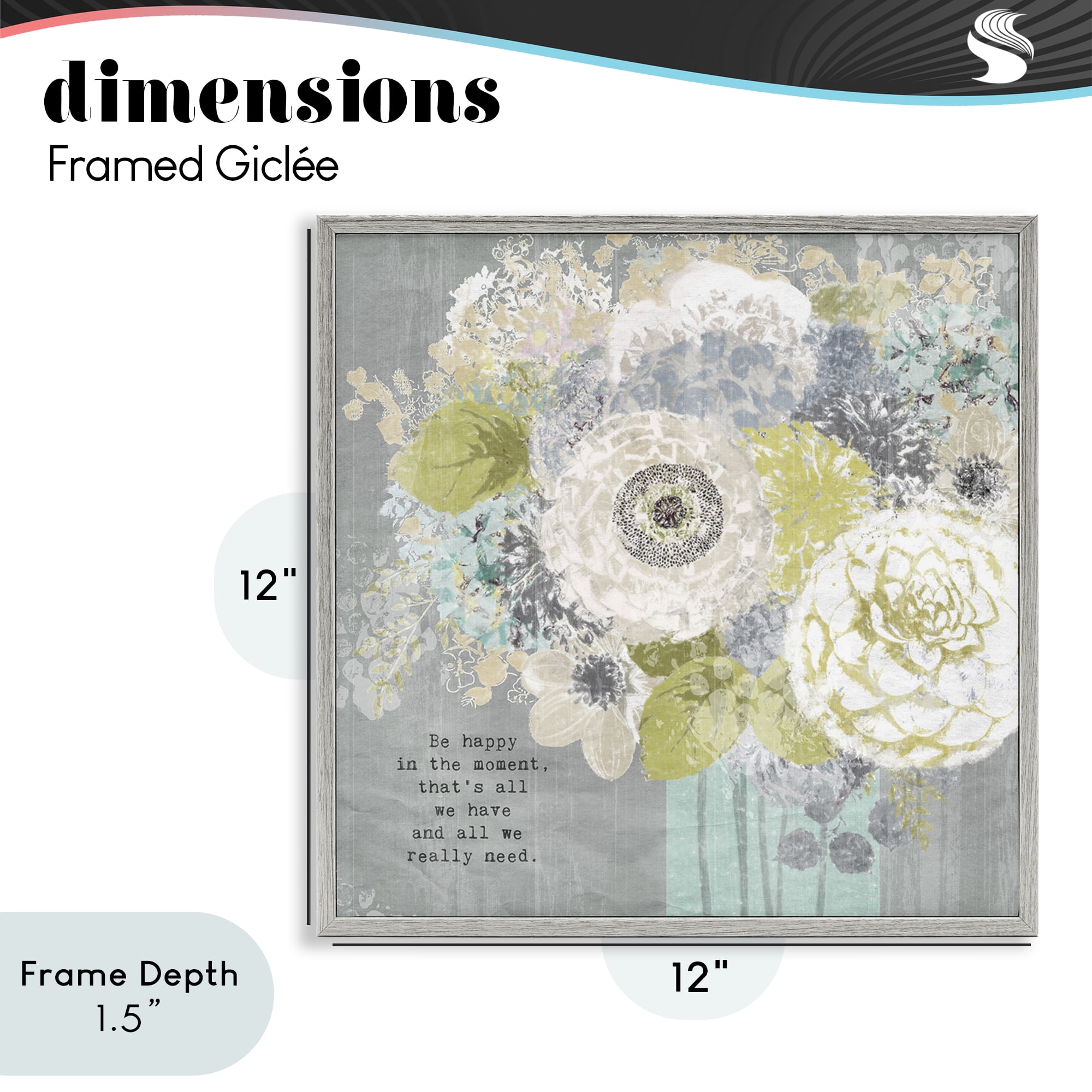 Stupell Industries Happy In The Moment Gray Framed Giclee Art, design by Suzanne Nicoll