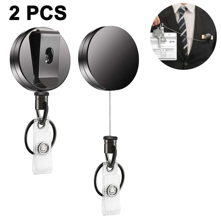 2 Pack Heavy Duty Retractable Badge Holder Reel,Metal ID Badge Holder with Belt Clip Key Ring for Name Card Keychain,All Metal CA, Size: 4