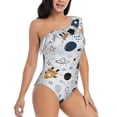 thumbnail image 3 of Haiem Cartoon Planets Women's One Piece Swimsuits Tummy Control One Shoulder Bathing Suits Ruffle Swimwear-Medium, 3 of 8
