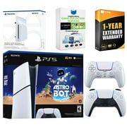 Sony PlayStation 5 Astro Bot Slim Digital Bundle with Disc Drive, Extra Controller, MightySkins Game Collection Services and 1 Year Extended Warranty - Chroma Pearl