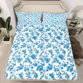 thumbnail image 2 of Manfei Flower Queen Sheet Sets,Rustic Farmhouse Cabin Flat Sheet,Blue White Queen Fitted Sheet,Ultra Soft Bedroom Decoration,4-Piece, 2 of 7