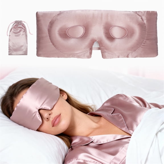 Vocoste 22 Momme Pure Silk Sleep Mask with Travel Pouch 3D Contour Adjustable Blindfold for Side Sleepers Eyelash Protecting for Natural Lashes & Extensions Light Pink