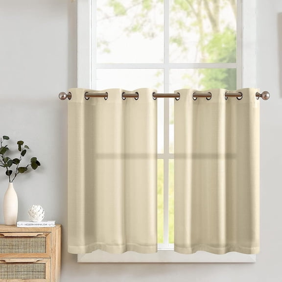 Linen Textured Kitchen Curtains 34 Inch Wide, Cafe Curtains Half Window Drapes, Light Filtering Drapes for Bedroom Bathroom Living Room Window, Grommet Top, 36 Inch Length 2 Panels, Taupe