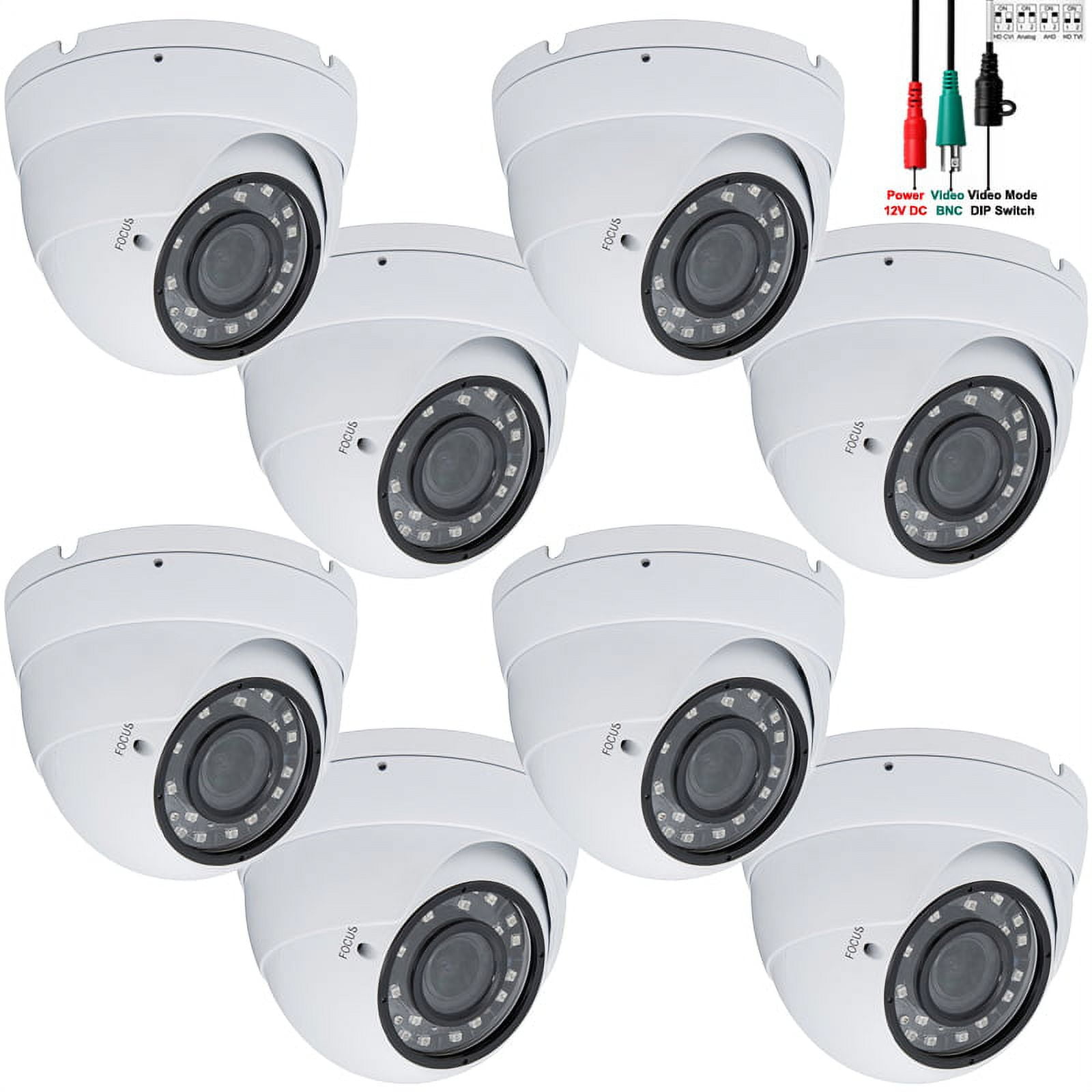 Evertech 8 pcs. 1080P HD Wired Dome CCTV Security Camera with 12V DC Power Supply Box (DVR Required)