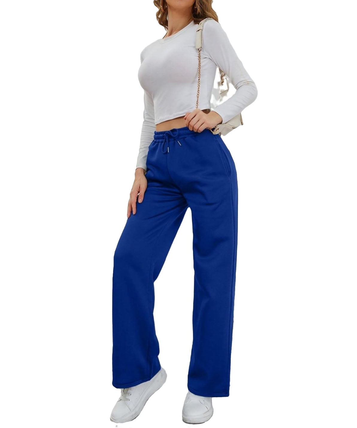 Women's Drawstring Sweatpants Wide Leg Workout Pants L
