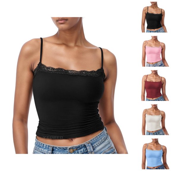 Lace Camisole Tops for Women Summer Square Neck Spaghetti Strap Slim Fit Y2k Cropped Going out Tank Top