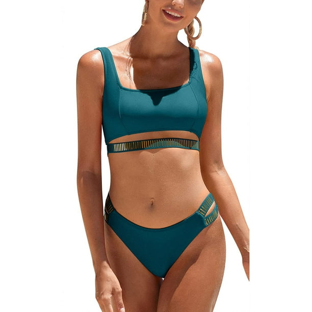 Charmo Sporty Bikini Swimsuits for Women Push Up Bathing Suit 2 Piece High  Cut bikini