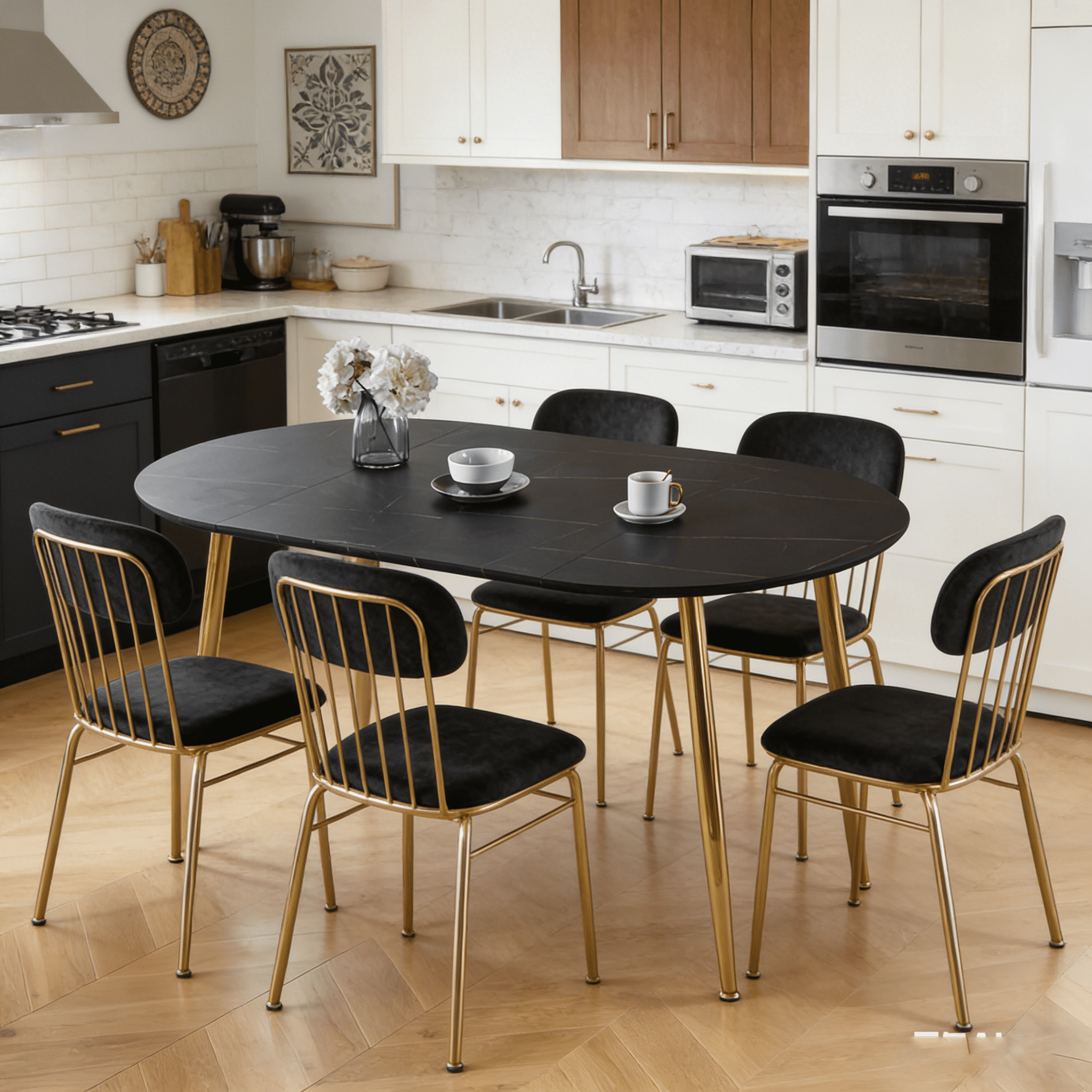 Lecut Oval Extendable Dining Room Table for 4-8 People, Extendable from 39.4" to 70.8", Modern Wooden Dining Table with MDF Tabletop and Metal Frame, Oval Kitchen Table for Home, Office