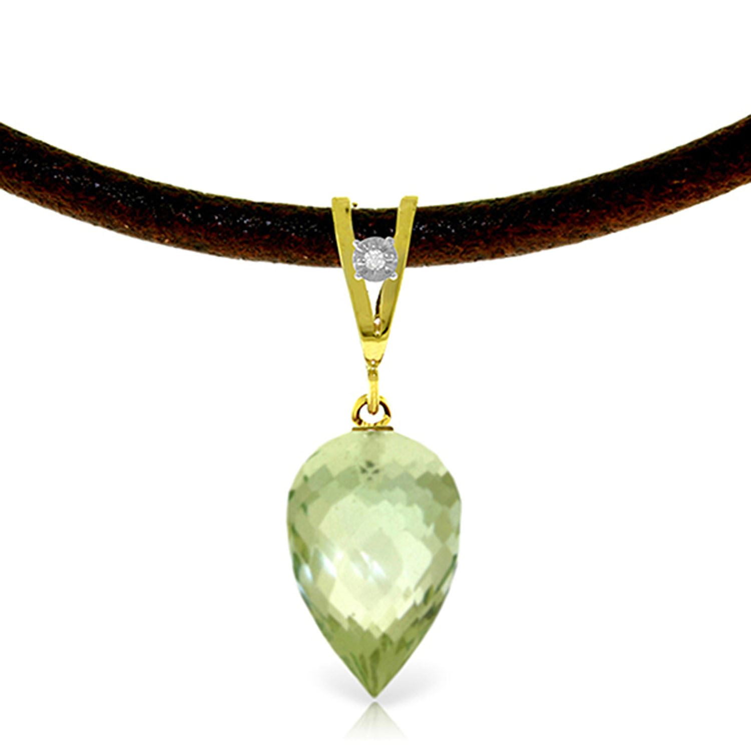 ALARRI 14K Solid Rose Gold Necklace w// Natural Green Amethysts with 18 Inch Chain Length