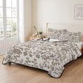 thumbnail image 2 of Twin Quilt Set 68''x86'', Farmhouse Brown Lightweight Summer Bedspread Coverlet Set with 2 Pillow Shams, Vintage Flower Leaf Botanical Plant Breathable All Season Quilt Bedding for Dorm/Bedroom, 2 of 9