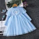 thumbnail image 2 of Vestido de malla de dibujos animados para niñas, moda de otoño, vestidos de princesa Elsa de Frozen, vestidos para niños, manga larga abullonada, disfraz de encaje plisado, ropa para niñas, 2 of 5