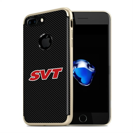 iPhone 7 Plus Case, Ford F-150 SVT PC+TPU Shockproof Black Carbon Fiber Textures Gold Bumper Cell Phone Case