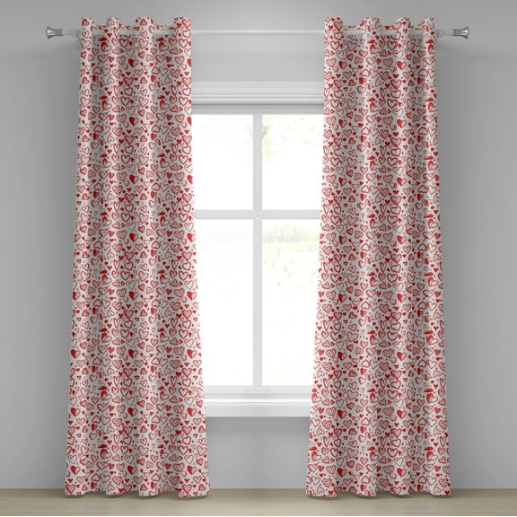 Ambesonne Valentines Grommet Curtain, Red and White Sketch, 50" x 84", Scarlet White