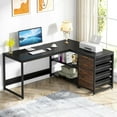 thumbnail image 1 of Tribesigns 59" L Shaped Computer Desk with Drawers, Wood Writing Table for Home Office, Black, 1 of 5