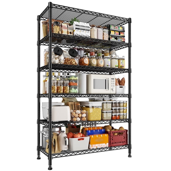Exenoray 6-Tier Heavy Duty Storage Shelving Unit, Metal Wire Shelf Rack, Adjustable Storage for Kitchen, Garage & Pantry, 29" W x 14" D x 71" H, 662 LBS Capacity, Black