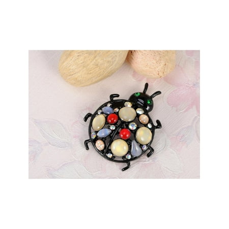 - Fashion Eye Crystal Black Shimmer Rhinestone Cat Eye Bead Ladybug Beetle Brooch
