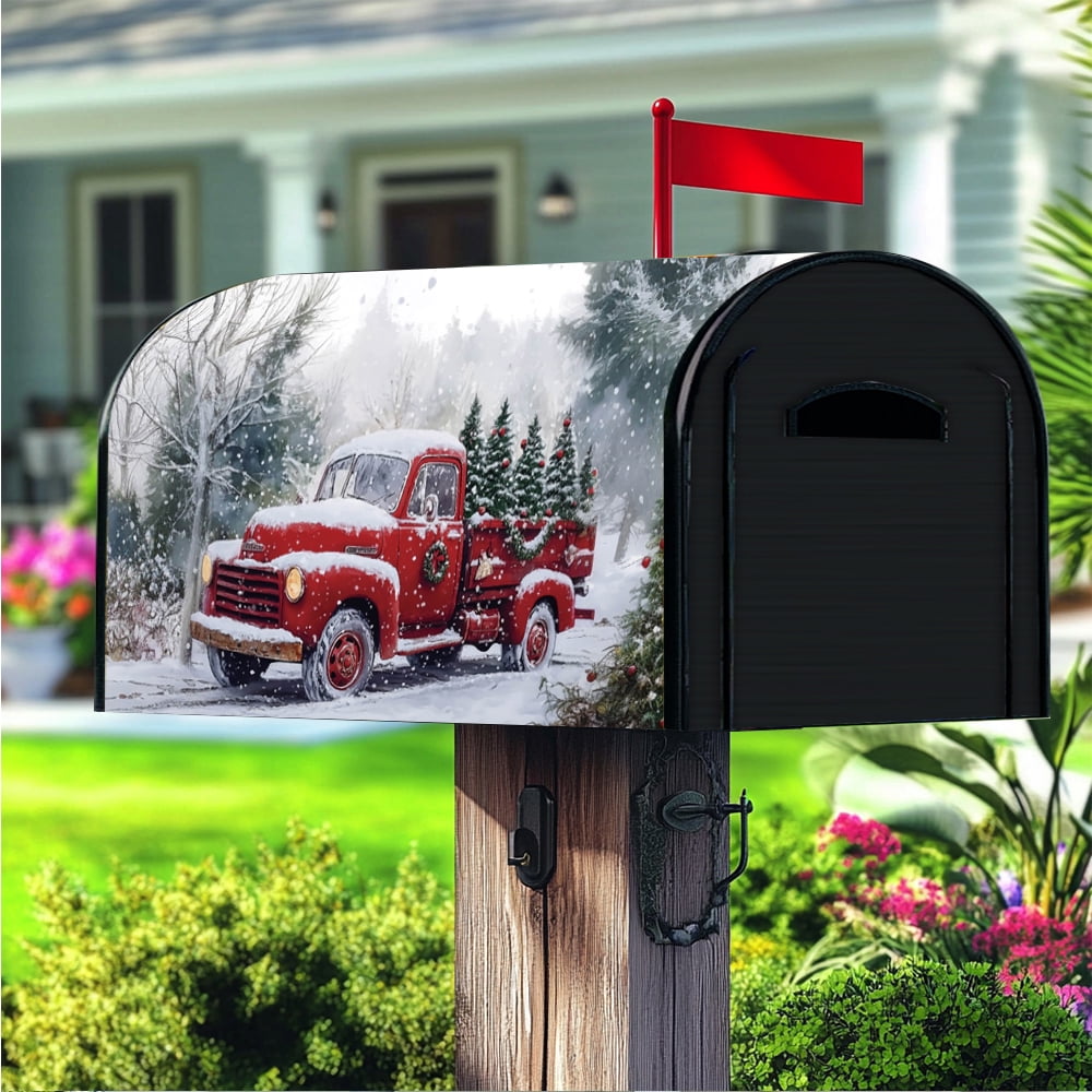 Magnetic Mailbox Cover - Christmas Santa Snowflake Design, 21x18 Inch Outdoor Mailbox Wrap