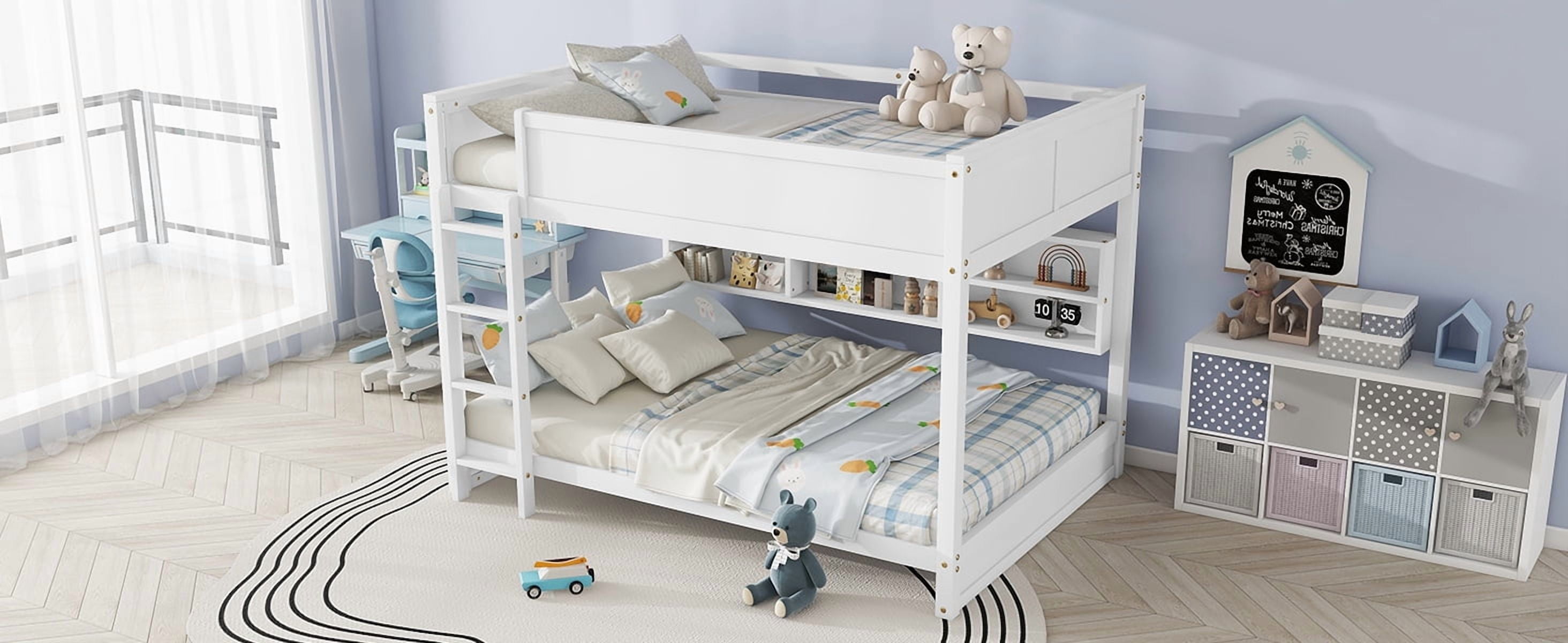Sailvan Bunk Bed, Solid Pine Wood with Built-in Storage Cabinets, Charging Station