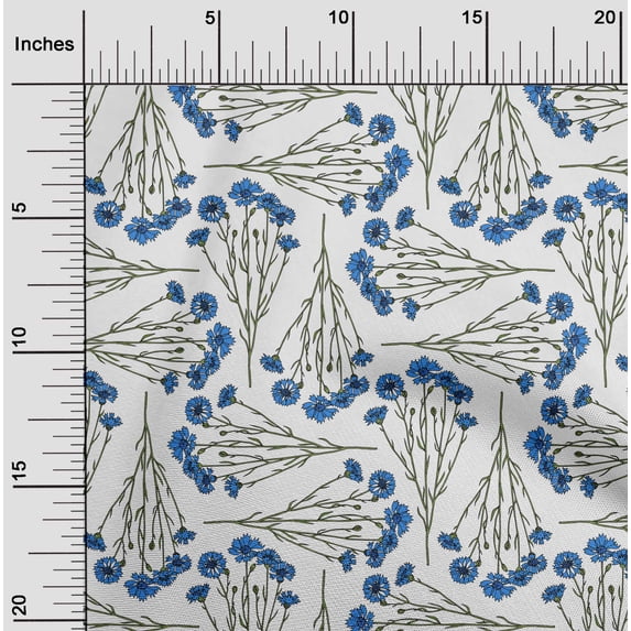 oneOone Cotton Cambric White Fabric Leaves & Flowers Floral Quilting Supplies Print Sewing Fabric By The Yard 56 Inch Wide