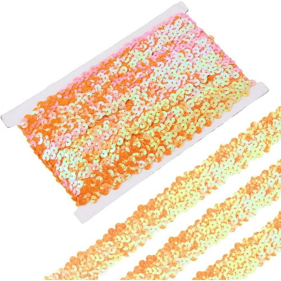 30MM Orange Sequin Trim Elastic Flat Sequins Beaded Ribbon Spangle Metallic Glitter Braid Lace Strip Trimming Bulk for Sewing Making Crafts Dresses Costume Clothes Wedding Home Decor