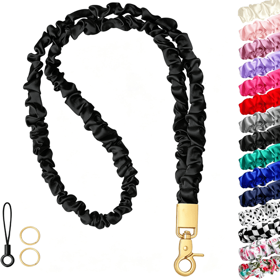 GJX Cute Stretchy Scrunchie Neck Lanyards for Id Badges&Keys Cool Ultra-Thin Key Lanyards for Women Men, Retractable Lanyard for Card Holder, Wallet for Office, School, Cruise Ships